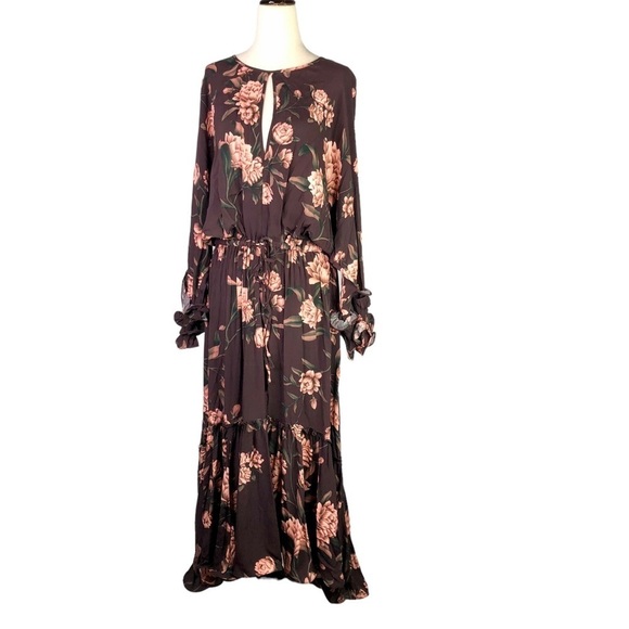 NWT Johanna Ortiz x H&M long sleeve maxi dress floral ruffles keyhole XL - Picture 1 of 13